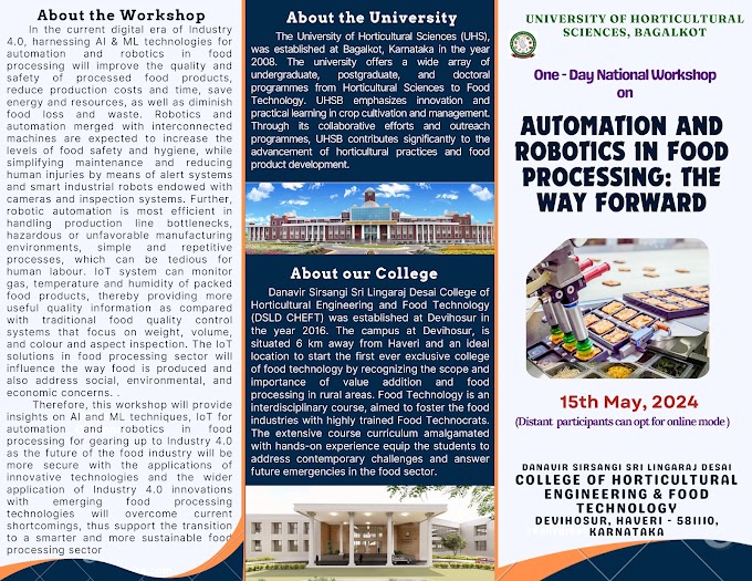 National Workshop on AUTOMATION AND ROBOTICS IN FOOD PROCESSING: THE WAY FORWARD | 15th May 2024
