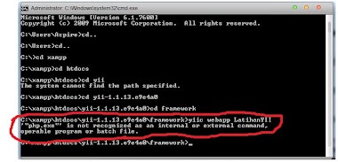 YII Framework : php.exe tidak dikenali