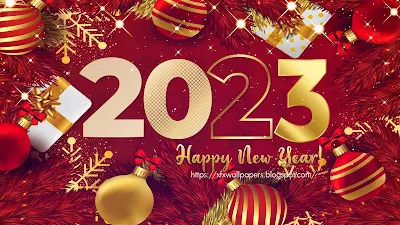 Happy New Year 2023: Gold Numbers, Christmas Balls, HD, PC, Desktop