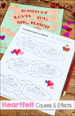 Heartfelt Causes and Effects is a literacy lesson with free printables to use when reading one of my favorite books, Somebody Loves You Mr. Hatch. Having kids fill out the rocket-themed Cause and Effect graphic organizer is a great way to teach them how their words and actions affect others. Perfect Valentine's Day activity!