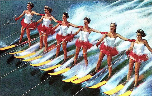 waterski stunt team showgirls, a color photograph