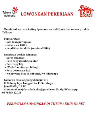 lowongan kerja marketing indihome surabaya