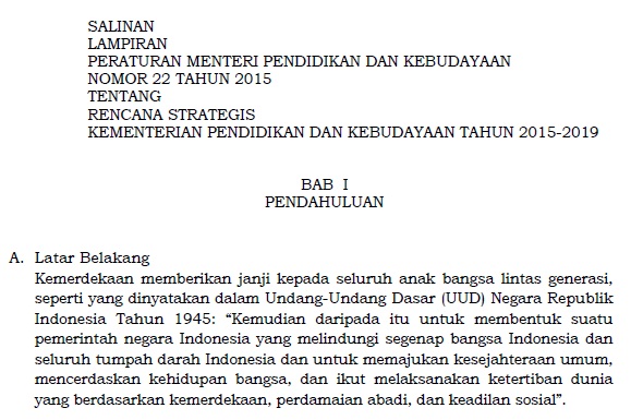 Download Permendikbud Nomor 22 Tahun 2015 Tentang Rencana