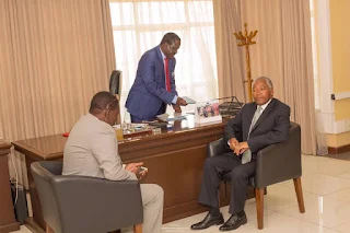 NASA claimed the votes battlefields are their. Odinga welcomes Ali Mwakwere in his office. PHOTO | Courtesy