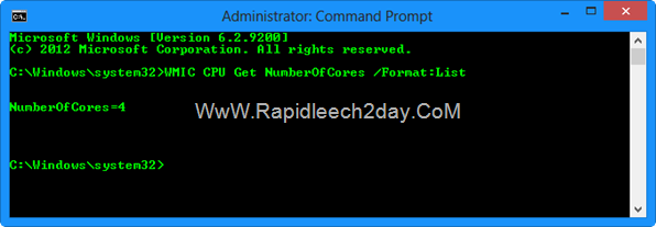 command prompt (Admin) Number of CPU Cores