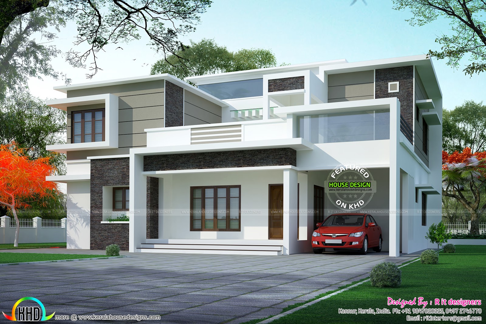 Box type  flat roof home  arch Kerala home  design  and 