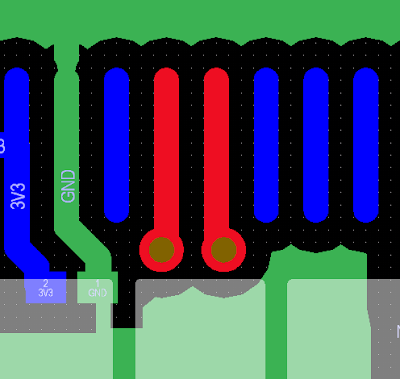 Differential Pair with No Return Path Via on a Double Sided Circuit Board