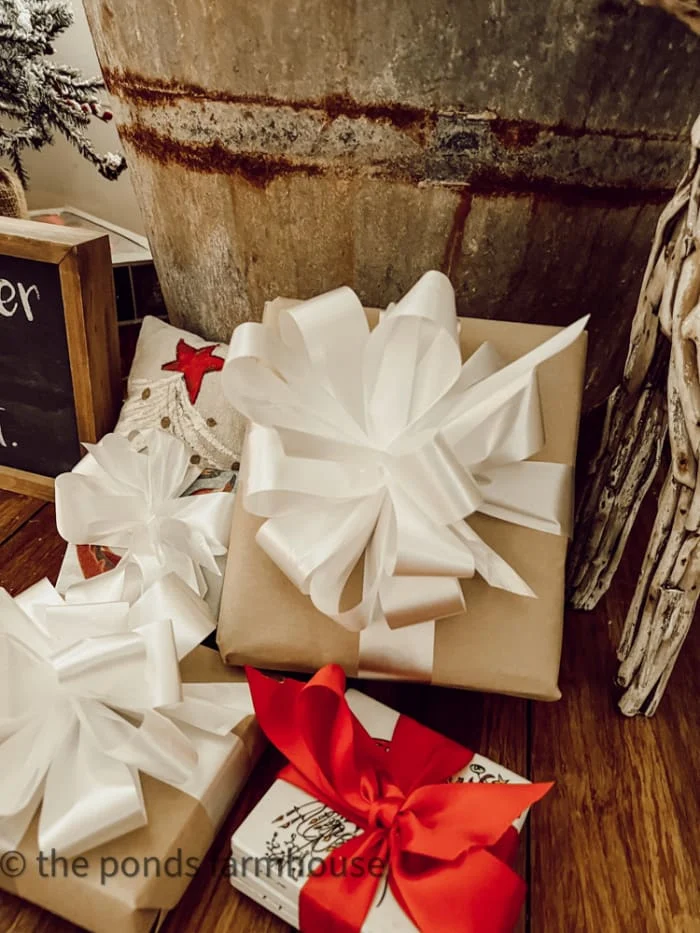 large ribbon bows on Christmas packages