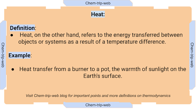 Heat, on the other hand, refers to the energy transferred between objects or systems as a result of a temperature difference.Heat transfer from a burner to a pot, the warmth of sunlight on the Earth's surface
