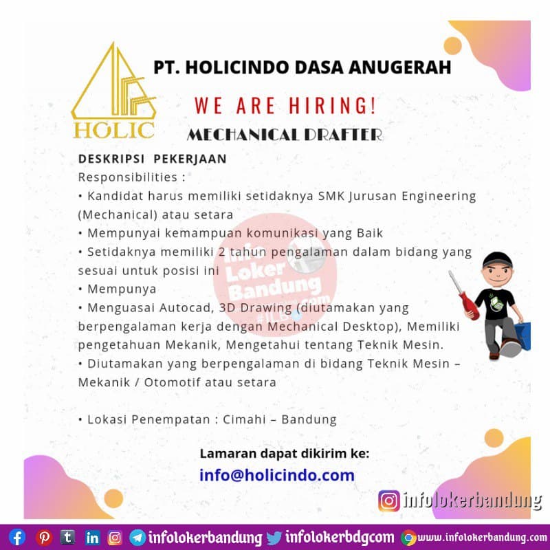 Lowongan Kerja PT. Holicindo Dasa Anugerah Bandung April 2021