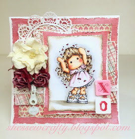 ScrapbookMaven.com sweet romantic Valentine's card using Love, Love, Love Tilda and Prima zipper