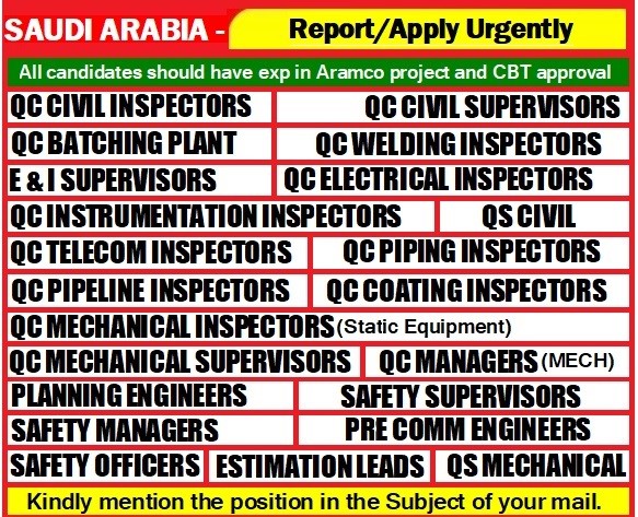 Saudi Arabia job vacancy - Urgently required