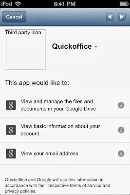 Quickoffice permissions page