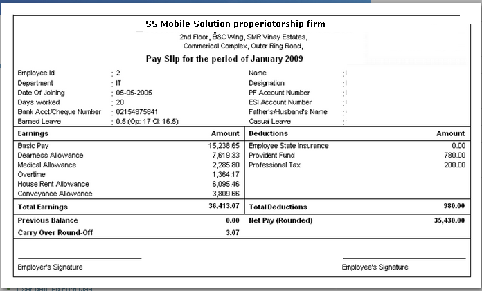 Salary Slip Format | Accounting Education