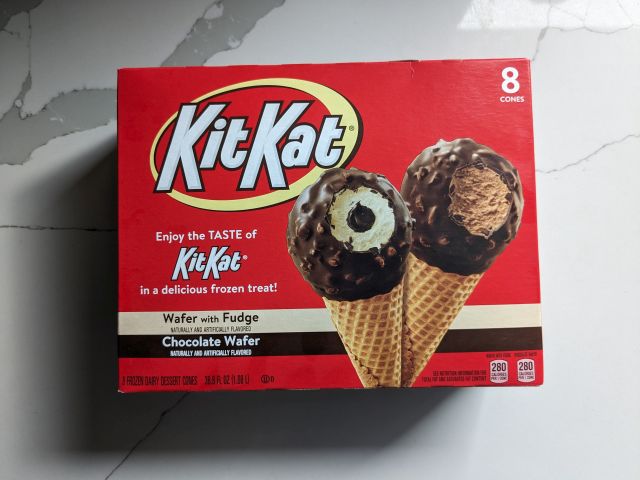 The packaging for Kit Kat Cones.