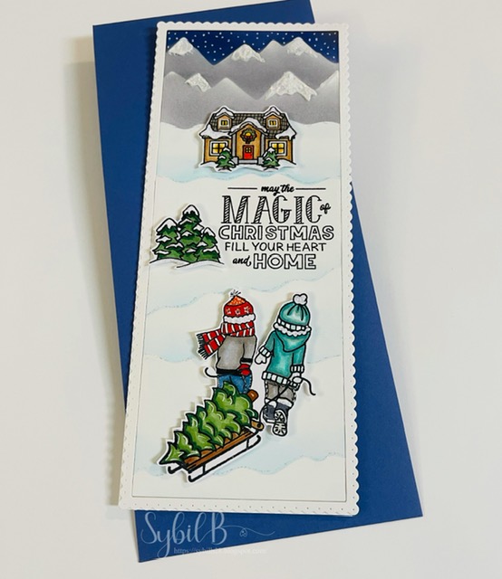 Christmas Magic Card by November Guest Designer Sybil Brewer | Holiday Home Stamp Set and Mountains Stencil by Newton's Nook Designs #newtonsnook #handmade