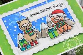 Sunny Studio Stamps: Alpaca Holiday Fancy Frames Rectangles Frosty Flurries Snowy Scene Christmas Card by Juliana Michaels