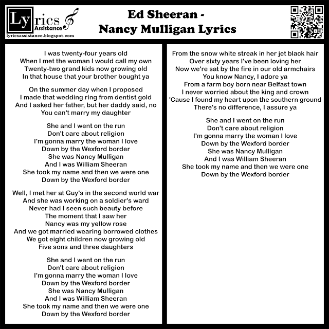 Ed Sheeran - Nancy Mulligan Lyrics | lyricsassistance.blogspot.com