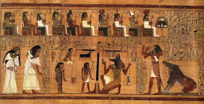 Estratto dal "Libro dei morti", scritto su papiro e che mostra il "Pesare il cuore" usando la penna di Maat come misura per il contro-equilibrio. Creato da un artista sconosciuto C.1300 aC
