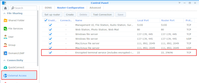 Enable SSH port on NAS