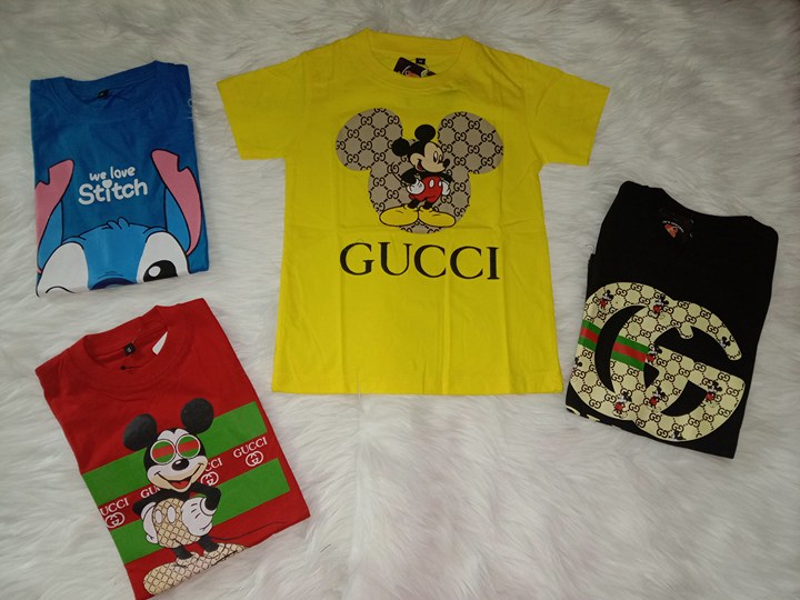 Kaos Anak Gucci/Distro 1-8 Tahun Warna Kuning Bahan Katun