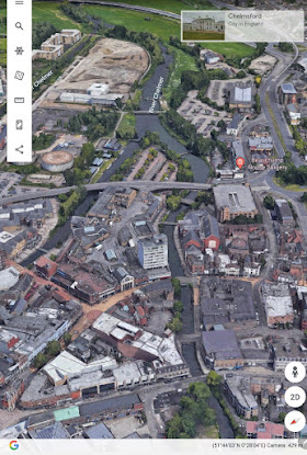 #googleearth A view of Chelmsford from East to West  showing the split of the River Can from the Chelmer. The River Can to the left and the River Chelmer to the right