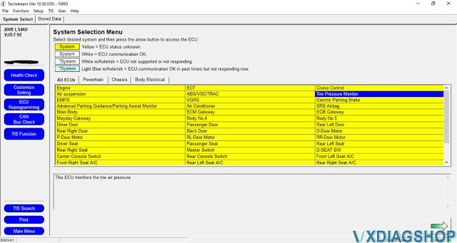 VXDIAG Techstream Register Lexus LS460/LS600 TPMS 2