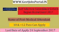 Staff Selection Commission Sothern Region Recruitment 2017– 66 Medical Attendant, Lady Medical Attendant