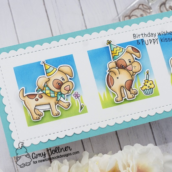 Puppy Playtime Stamp and Die Set, Bleat Stamp and Die Set, Newton's Birthday Bash Stamp and Die Set, Christmas Puppies Stamp and Die Set, Hills & Grass Stencil, Slimline Masking Circles & Squares Stencil Set, Slimline Frames & Portholes Die Set by Newton's Nook Designs #newtonsnook #handmade