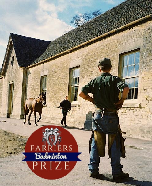 Farrier Bernie Tidmarsh watches horse trot at Badminton Estate stables