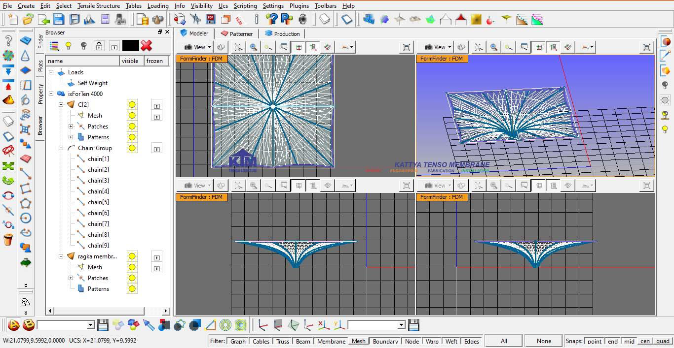 Desain Form Finding Patrening Tenda Kanopi Membran