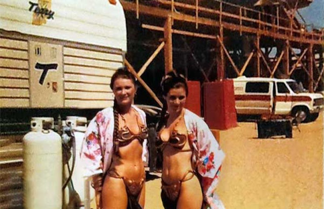 Fotografías de Carrie Fisher y su doble Tracey Eddon en el rodaje de El retorno del Jedi