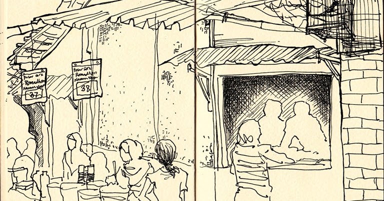 Artwork Sketsa Pasar Sore Ramadhan