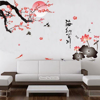 stiker dinding kamar tamu gambar bunga sakura
