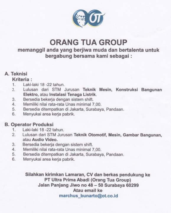 Lowongan kerja teknisi orang tua group 2012 ~ global 