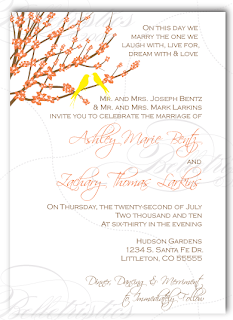 custom bird on a branch wedding invitation design