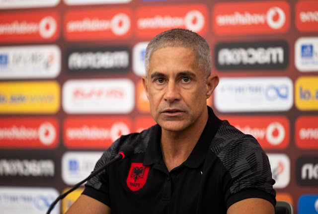 Sylvinho during a press conference before Albania's official match against the Faroe Islands, June 20, 2023