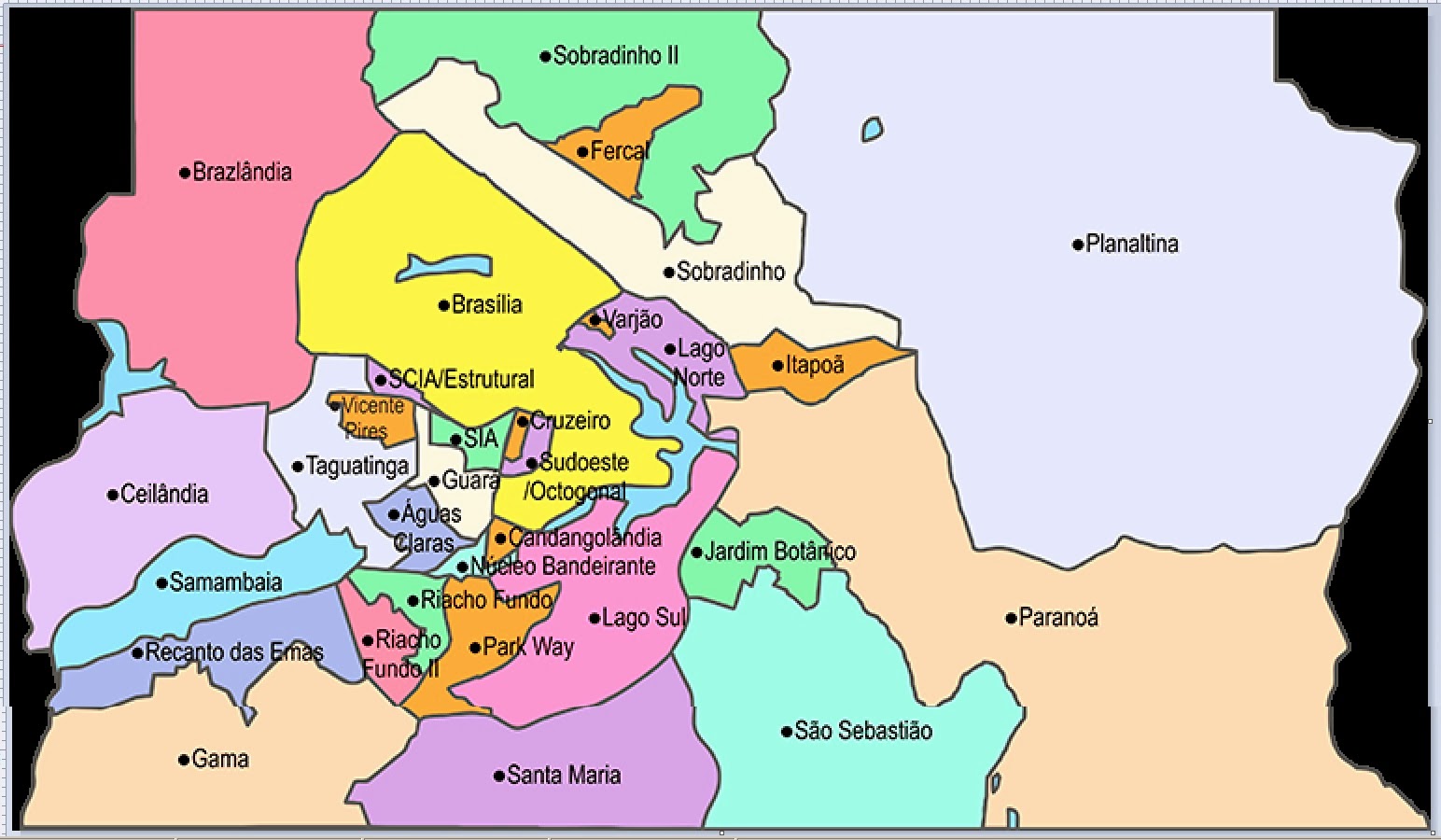 mapa regiões administrativas do distrito federal