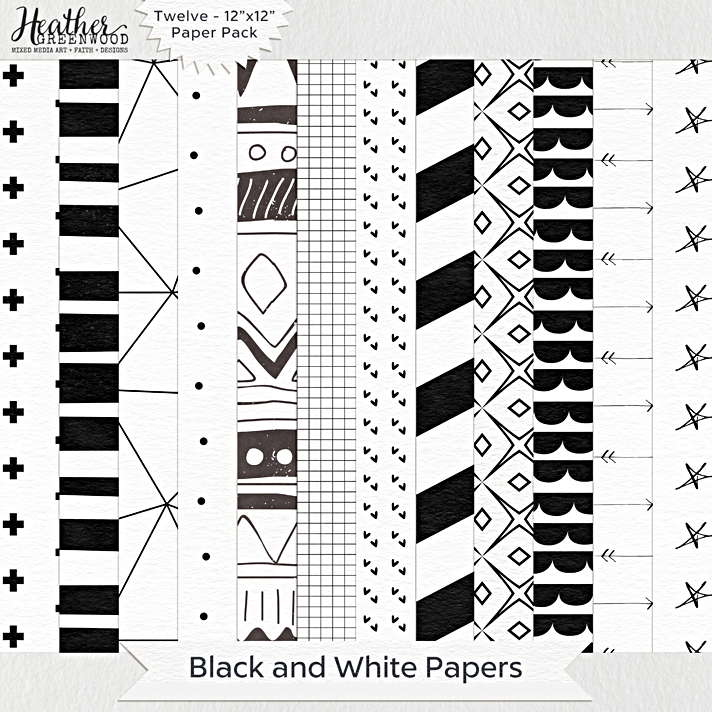 Black and White Geometric Digital Papers | 12 x 12" digital papers by Heather Greenwood Designs