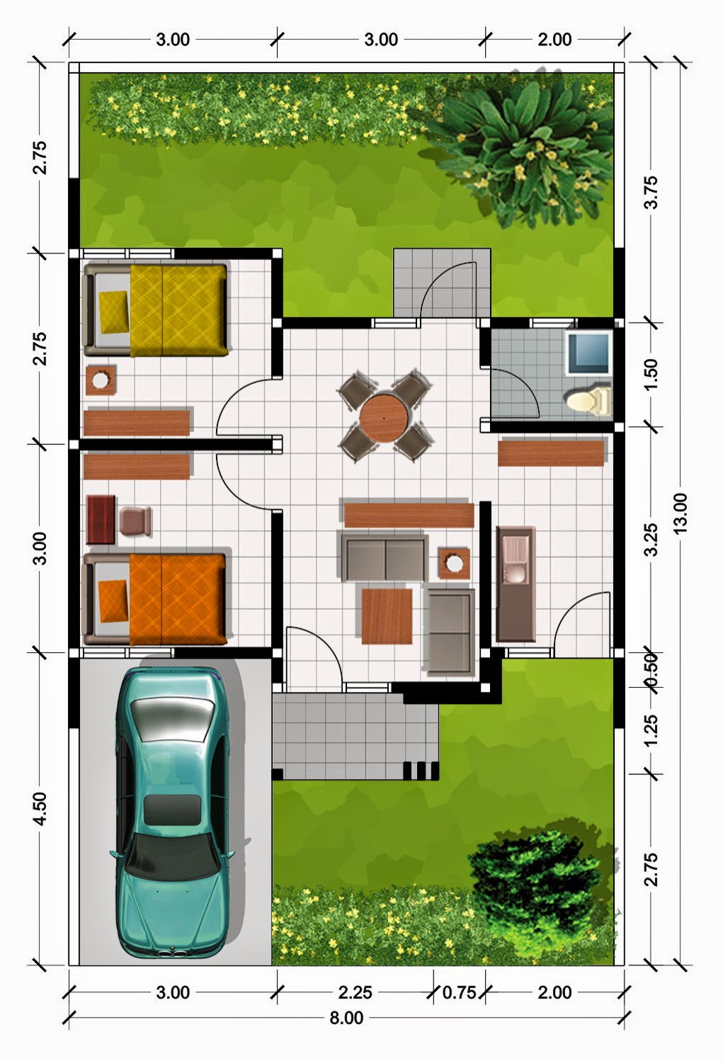 PIRDOT Desain Bentuk dan Denah  Rumah  Minimalis  Modern Type 45