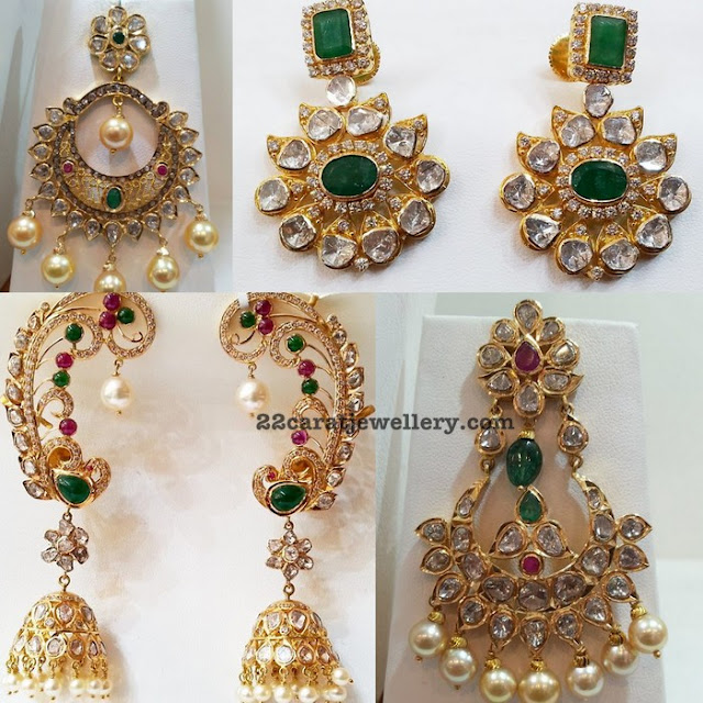 Uncut Diamond Emerald Ear Cuff Jhumkas