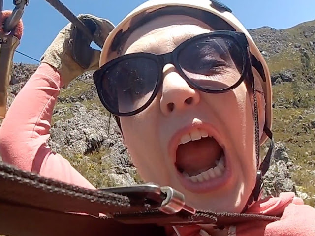 Close up of woman ziplining on a Cape Canopy Tour