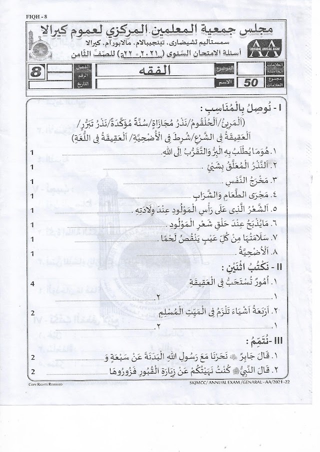 ANNUAL CLASS 8  FIQH 2021-22