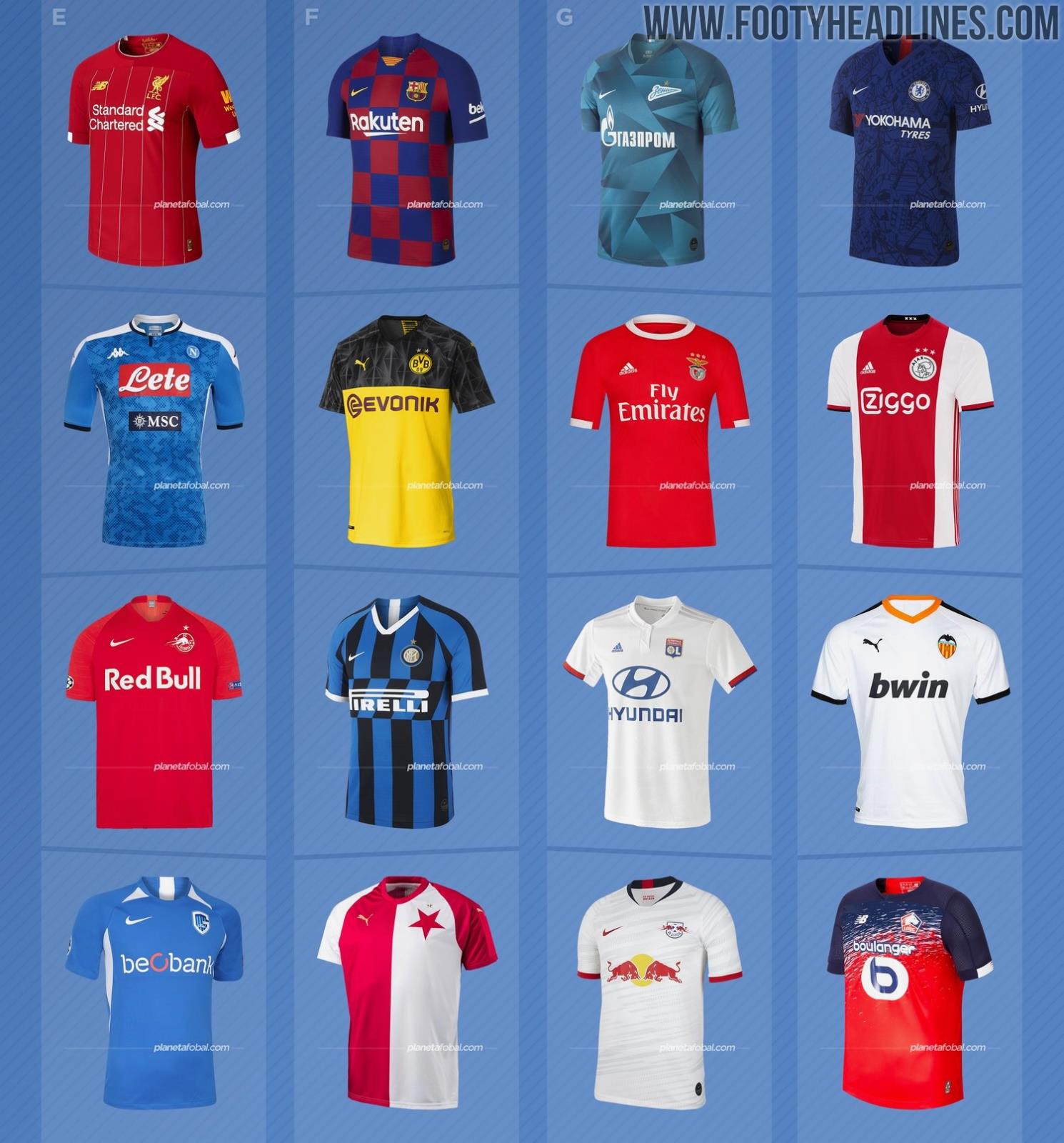 Overview All 32 Teams 2019 20 Uefa Champions League Kits