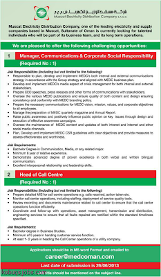 Muscat  Electricity Distribution Company Vacancies