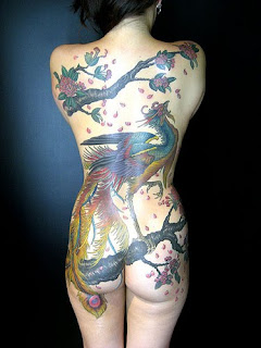 Japanese Phoenix Tattoo Design on Full Back Body Girl