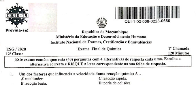 RESOLUÇÃO DO EXAME DE QUÍMICA DA 12aCLASSE – 1a CHAMADA – 2020 PARTE 3