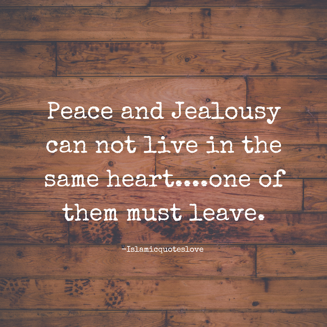 Peace and Jealously can not live in the same heart.... one of them must leave.