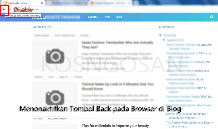 matikan tombol back blog