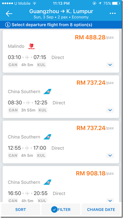 Malindo KL-Guangzhou via Traveloka app